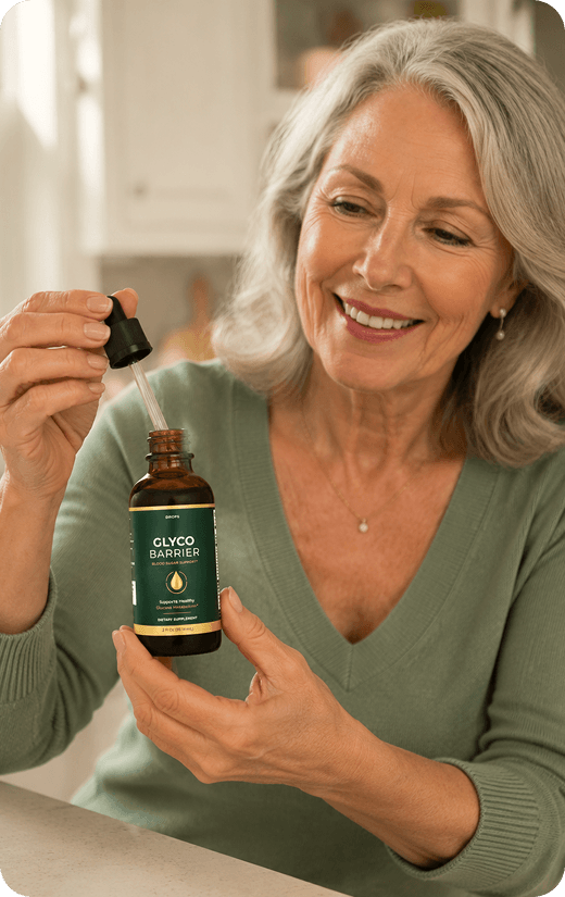 Woman taking Glyco Barrier drops